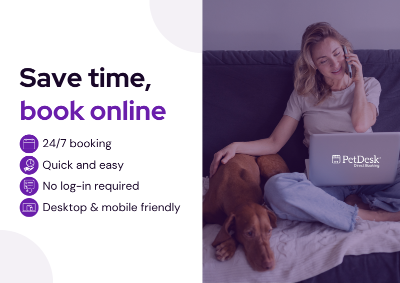 Carousel Slide 3: Book your pet's next wellness exam online with vetstoria!